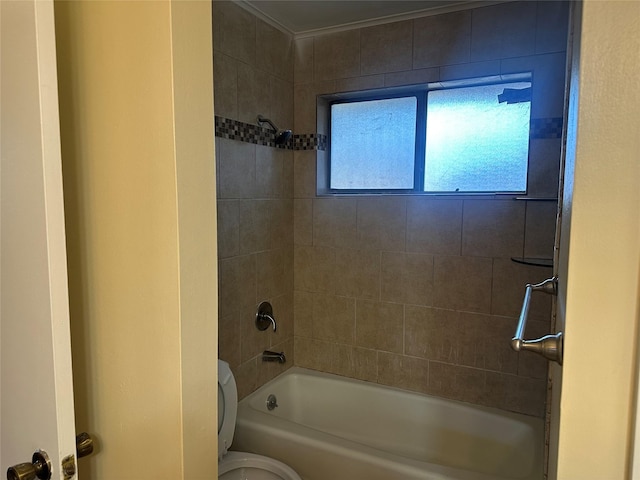 bathroom featuring toilet and shower / bath combination