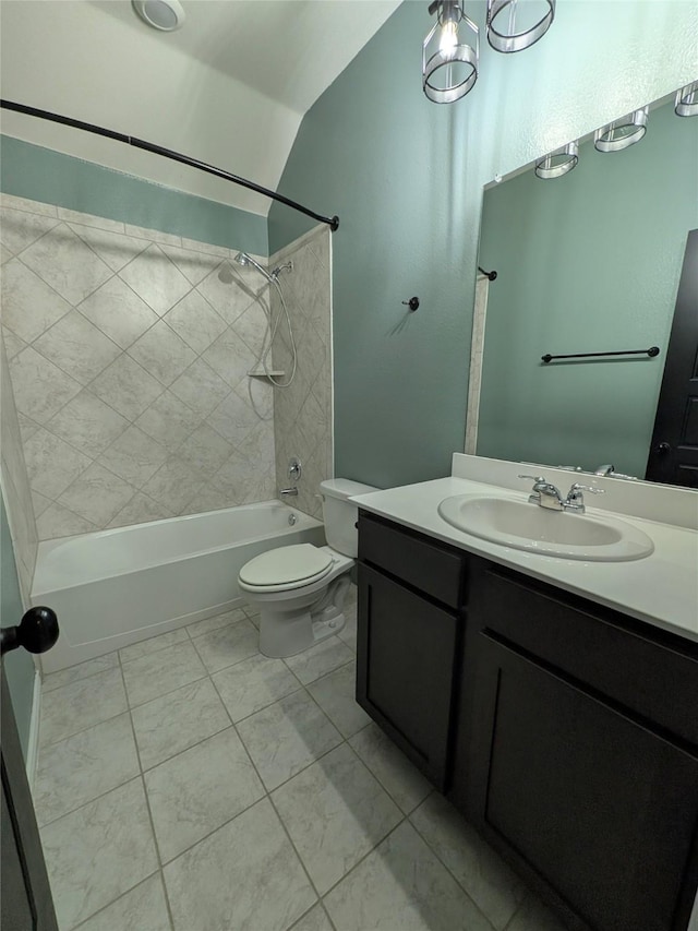 bathroom with shower / bath combination, vanity, and toilet