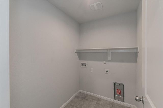 laundry room with laundry area, visible vents, gas dryer hookup, hookup for a washing machine, and hookup for an electric dryer