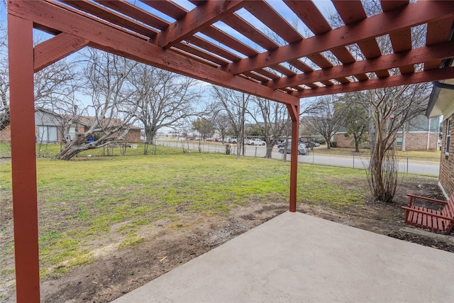 view of yard with a pergola, a patio, and fence