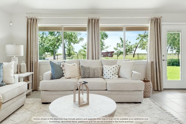 view of tiled living area