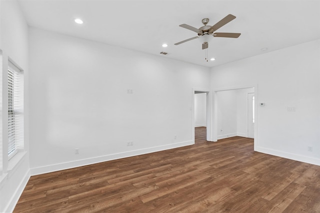 unfurnished bedroom featuring recessed lighting, visible vents, baseboards, and wood finished floors