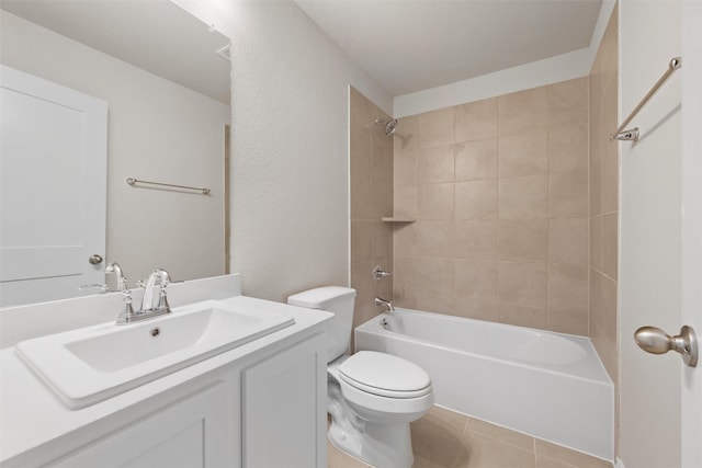 full bathroom with shower / bath combination, vanity, toilet, and tile patterned floors