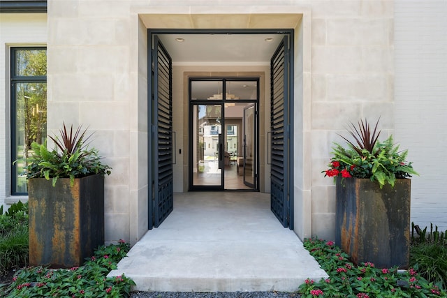 property entrance with brick siding