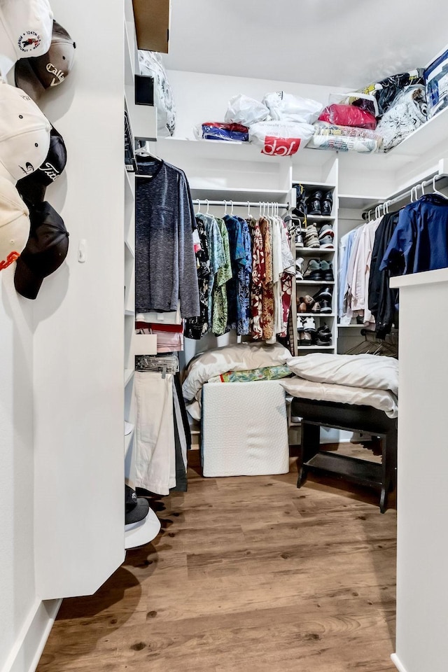 walk in closet featuring wood finished floors