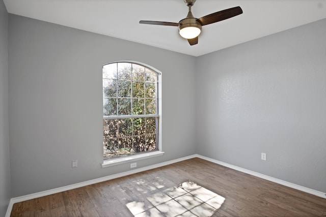 spare room featuring baseboards, a wealth of natural light, and wood finished floors