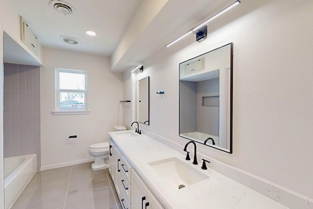 full bathroom featuring baseboards, a sink, visible vents, and tile patterned floors