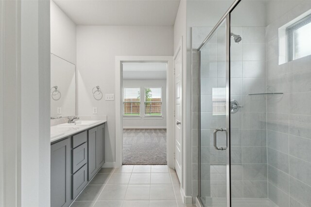 6524 Colt Ranch Rd, Fort Worth, TX 76036 - bathroom featuring vanity, a shower stall, tile patterned floors, and baseboards