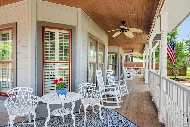 view of patio / terrace featuring covered porch and a ceiling fan