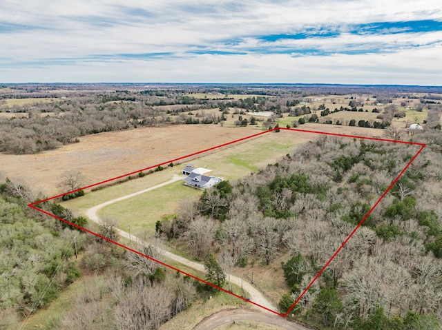 aerial view featuring a rural view