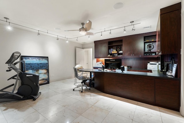 office area featuring ceiling fan and visible vents