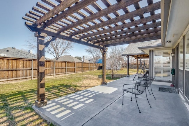 view of patio / terrace with a fenced backyard and a pergola