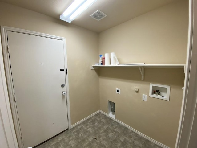 laundry area with washer hookup, dark floors, hookup for a gas dryer, hookup for an electric dryer, and laundry area