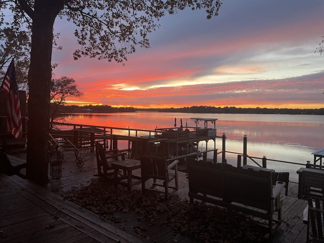 view of dock with a water view