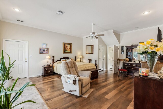 1579 County Road 2008 Unit F, Glen Rose, TX 76043 - bedroom featuring recessed lighting, visible vents, dark wood-style floors, and ornamental molding