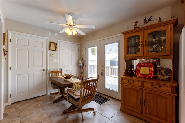 1579 County Road 2008 Unit F, Glen Rose, TX 76043 - dining room featuring light tile patterned floors, french doors, and a ceiling fan