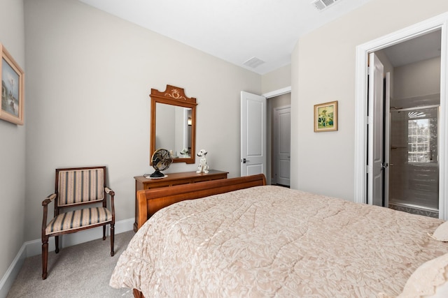 bedroom featuring carpet flooring, visible vents, and baseboards