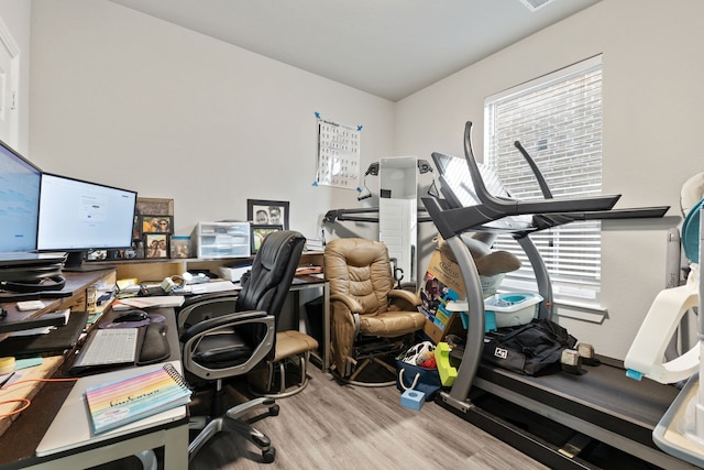 home office featuring wood finished floors