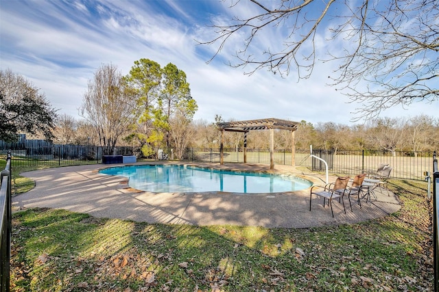 view of pool featuring a fenced in pool, a patio area, and fence