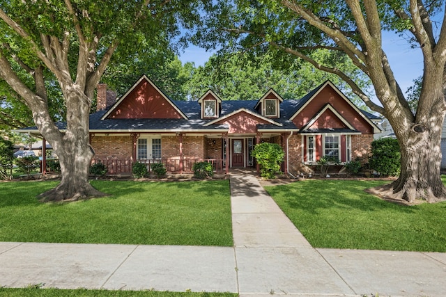 1878 Trail Ridge Dr, Lewisville, TX 75077 - view of front facade with a front lawn, brick siding, and a porch