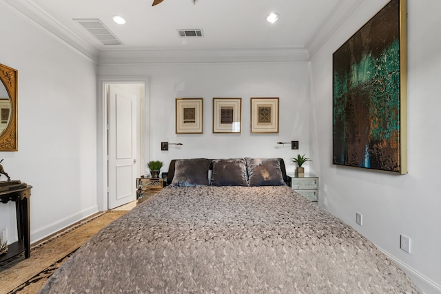 interior space featuring ornamental molding, recessed lighting, and visible vents