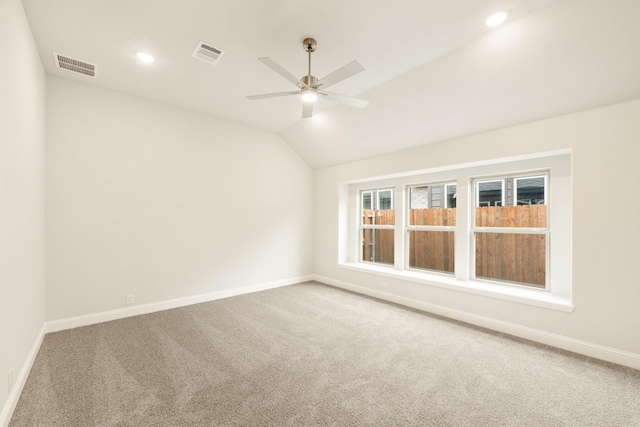 119 Emperor Oak Ct, Balch Springs, TX 75181 - unfurnished room with carpet, baseboards, lofted ceiling, a ceiling fan, and recessed lighting
