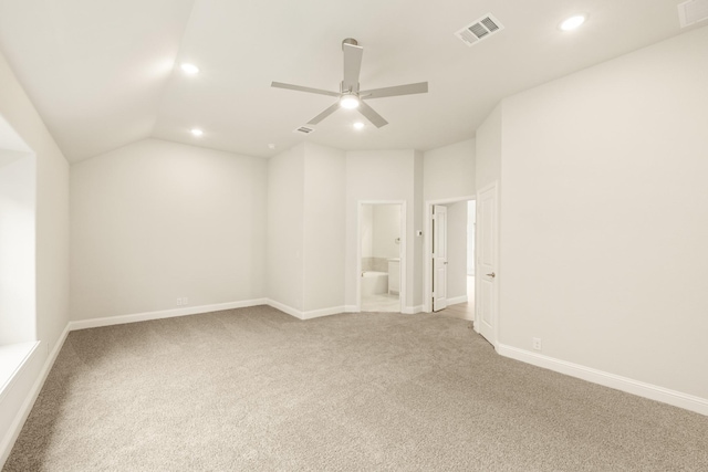 119 Emperor Oak Ct, Balch Springs, TX 75181 - unfurnished room with recessed lighting, light carpet, ceiling fan, baseboards, and vaulted ceiling