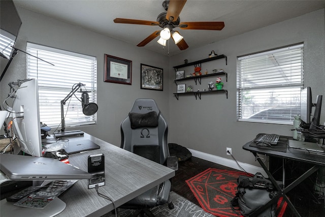 12510 Liberty School Rd, Azle, TX 76020 - office with plenty of natural light, wood finished floors, baseboards, and ceiling fan