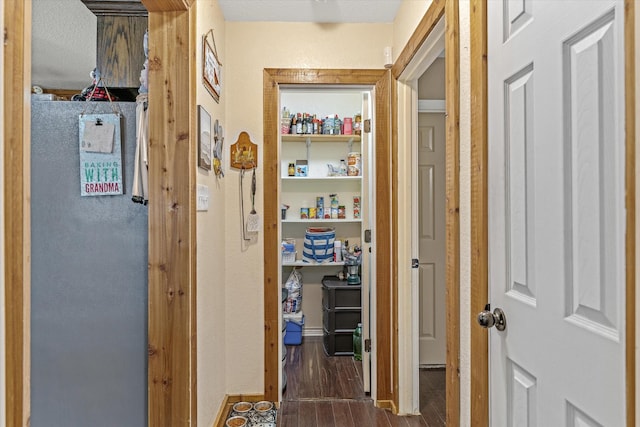 hallway with dark wood-type flooring