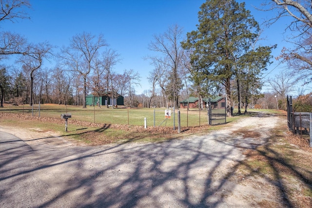 view of road featuring a gated entry and dirt driveway