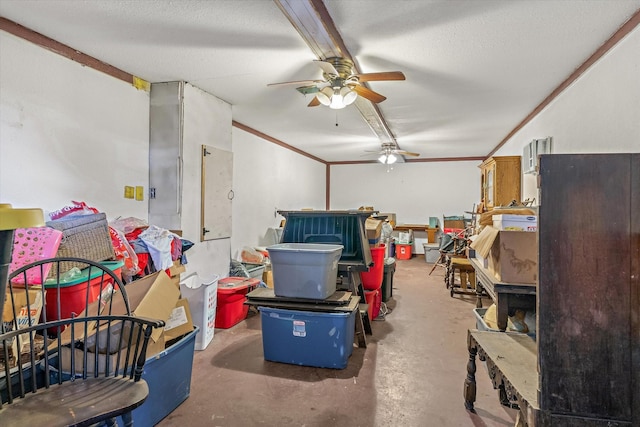 storage featuring a ceiling fan