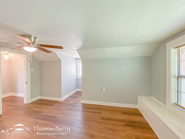 additional living space featuring lofted ceiling, baseboards, and wood finished floors