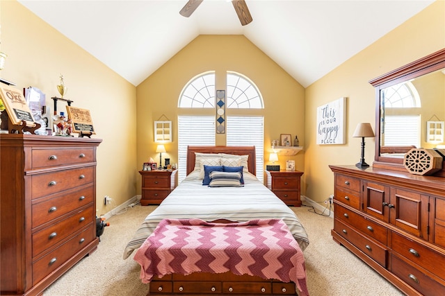 3630 Darnell Dr, Paris, TX 75462 - bedroom with light colored carpet, vaulted ceiling, baseboards, and ceiling fan