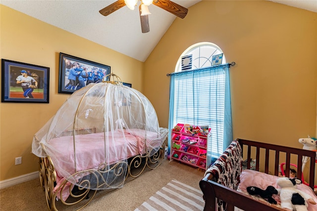 3630 Darnell Dr, Paris, TX 75462 - carpeted bedroom with vaulted ceiling, a ceiling fan, and baseboards