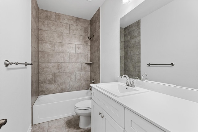 bathroom featuring shower / washtub combination, tile patterned flooring, vanity, and toilet