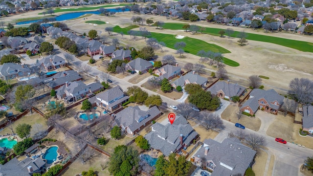 bird's eye view with a residential view and view of golf course