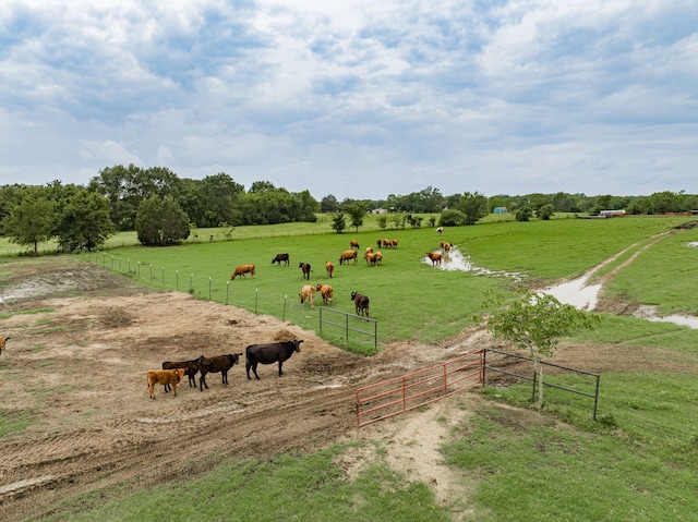 surrounding community with a rural view and fence