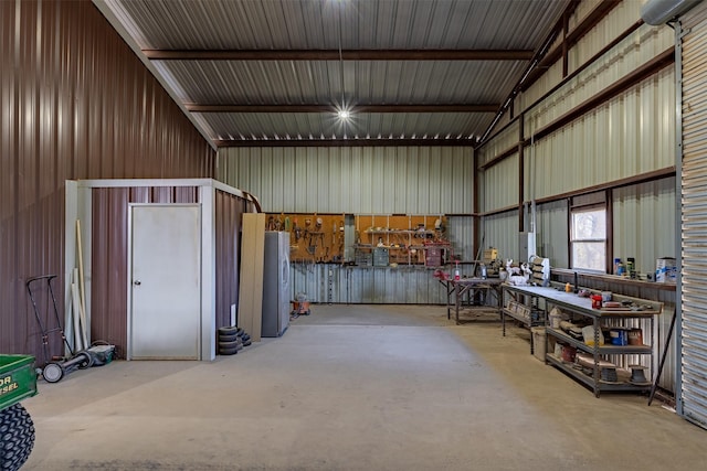 garage with metal wall