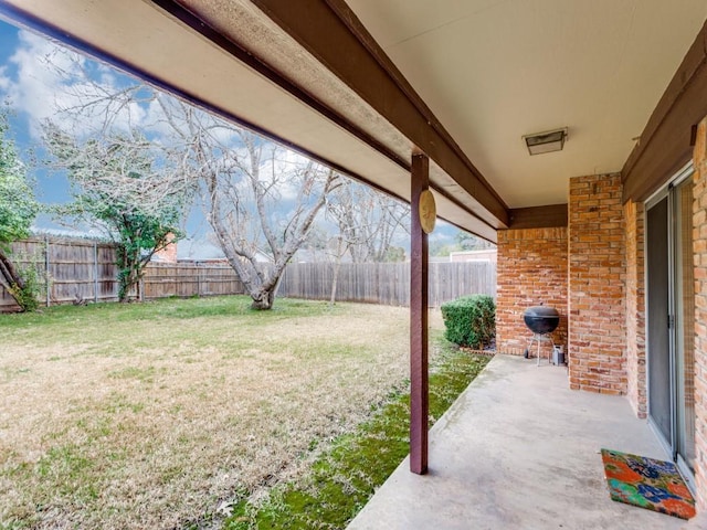 view of yard with a patio area and a fenced backyard