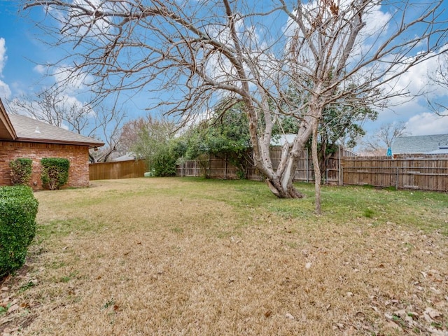 view of yard with a fenced backyard