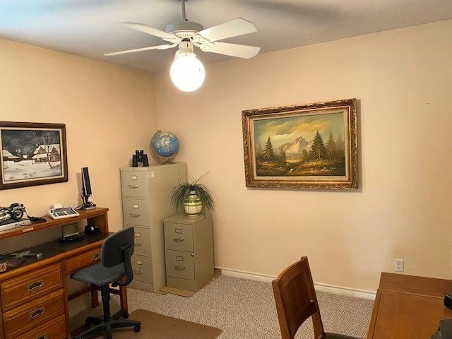 608 Paloma St, Tyler, TX 75703 - carpeted home office featuring baseboards and a ceiling fan