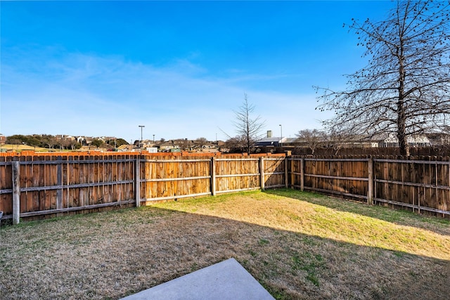 view of yard featuring a fenced backyard