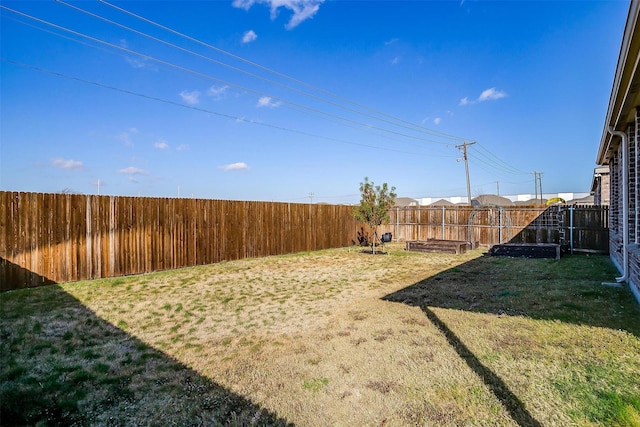 view of yard with a fenced backyard