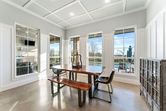 sunroom with coffered ceiling