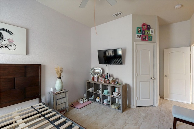 bedroom featuring ceiling fan and visible vents