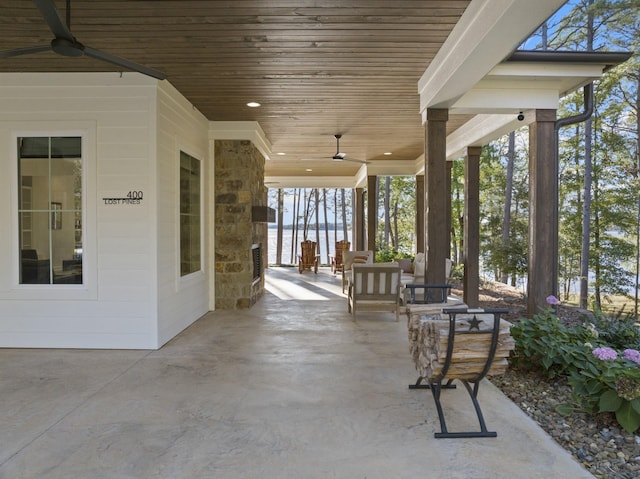 view of patio / terrace featuring ceiling fan