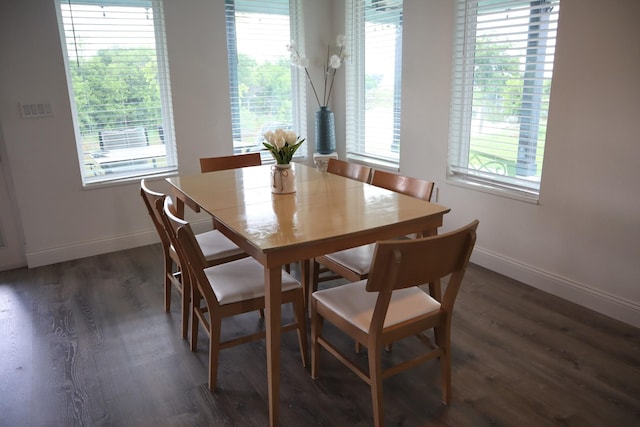 dining area featuring wood finished floors and baseboards