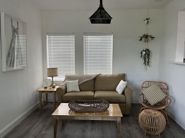 living area with wood finished floors and baseboards