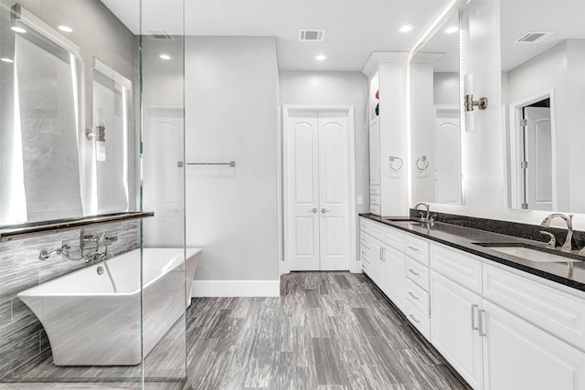 bathroom featuring visible vents, a sink, and a freestanding bath