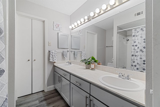 bathroom with visible vents, a sink, a textured ceiling, and toilet